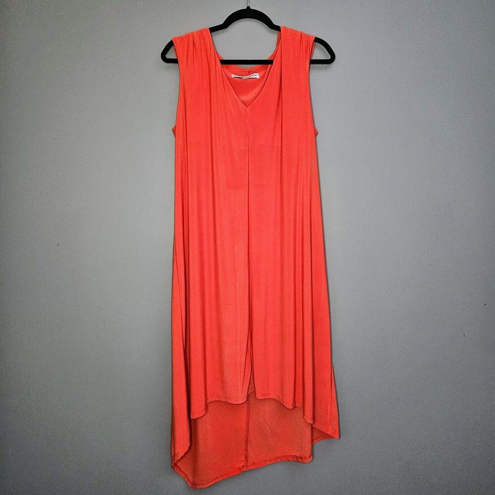 Emma & Michele Sleeveless Orange Maxi Dress Uneven Hi Low Hem Size Large